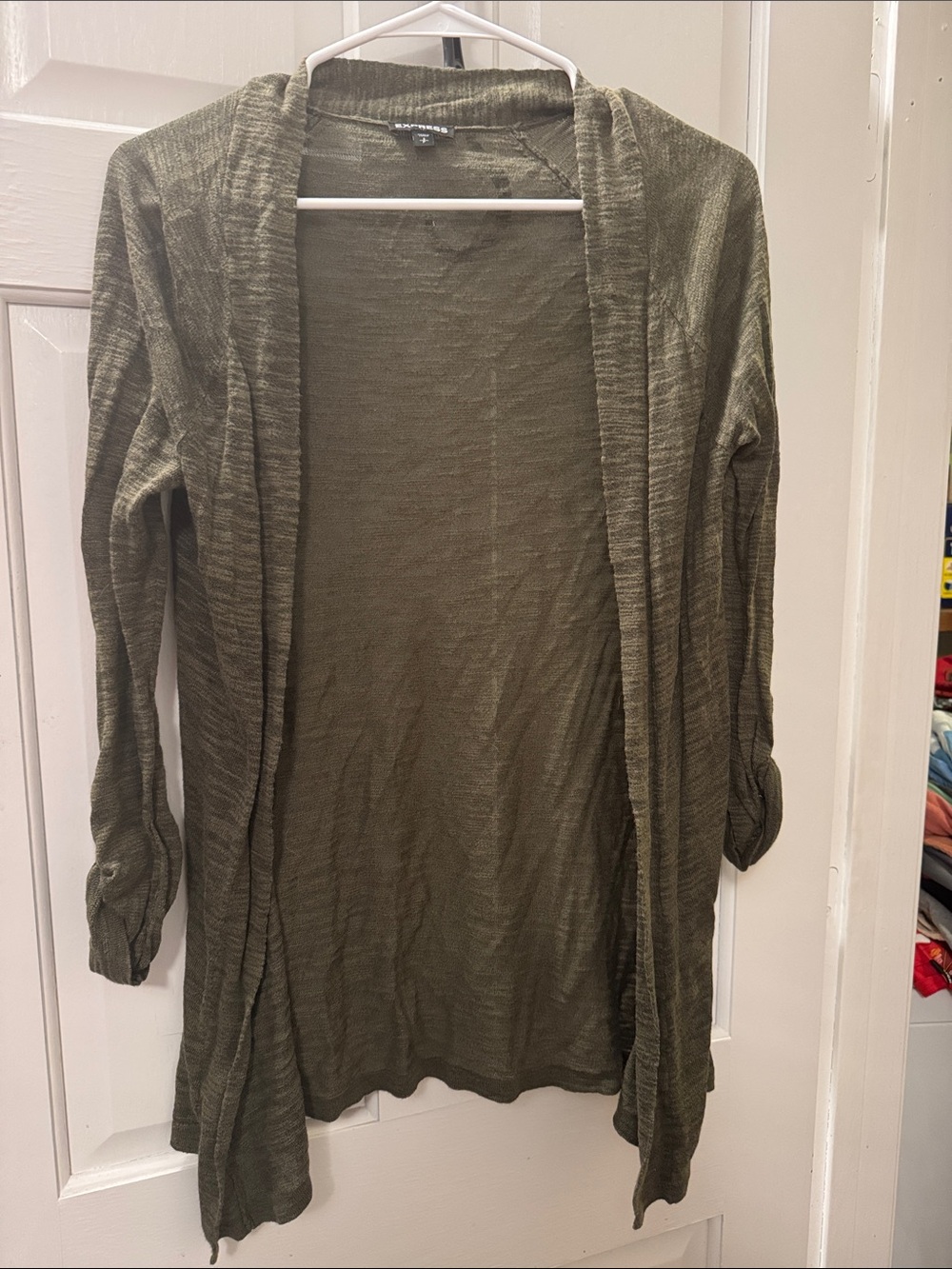 Express Olive Open-Front Cardigan